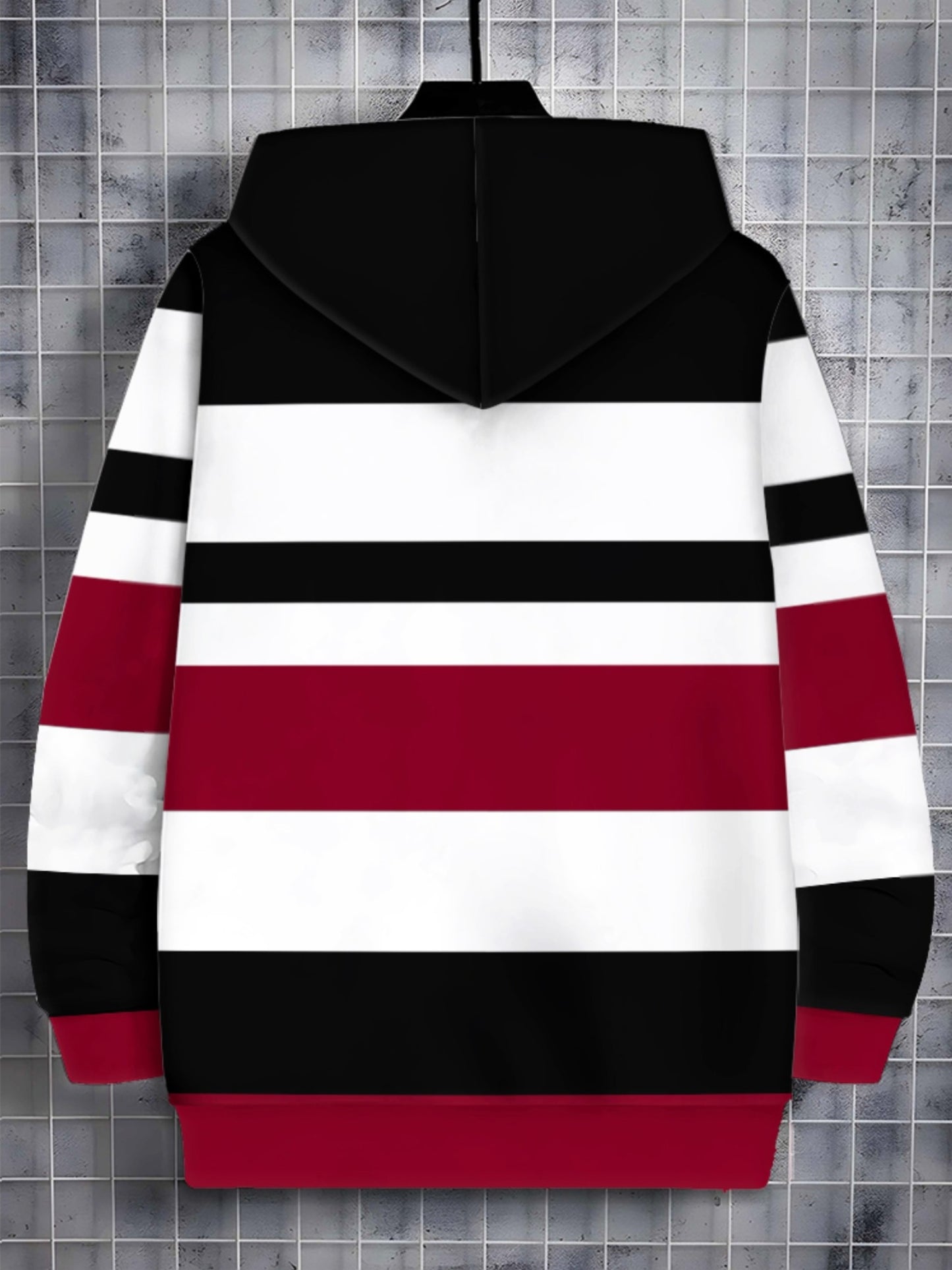 [Men's Lightweight Hoodie] Men's Lightweight Hoodie - Full-Zip Closure Hooded Sweatshirt, Black/White/Red Color Block Pullover for Fall/Winter, Casual Streetwear & Outdoor Activities, Everyday Comfort Fit Hooded Sweatshirt, S