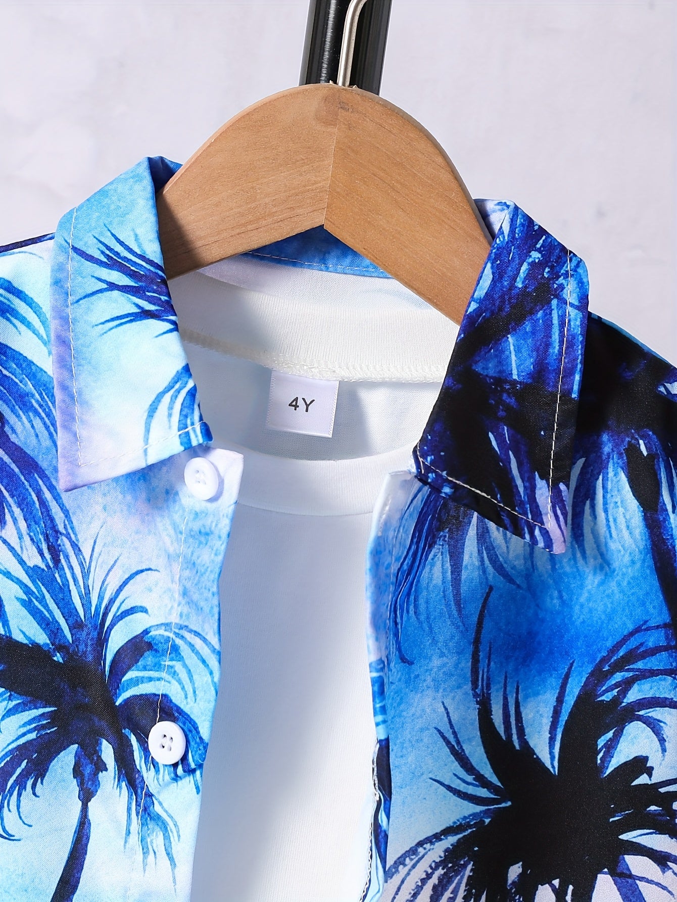 1set (2pcs)-Kids Boys Blue Tropical Beach Scene Print Short Sleeve Shirt And Shorts Set For Beach & Summer Activities (Excluding White T-shirt), for Outdoor