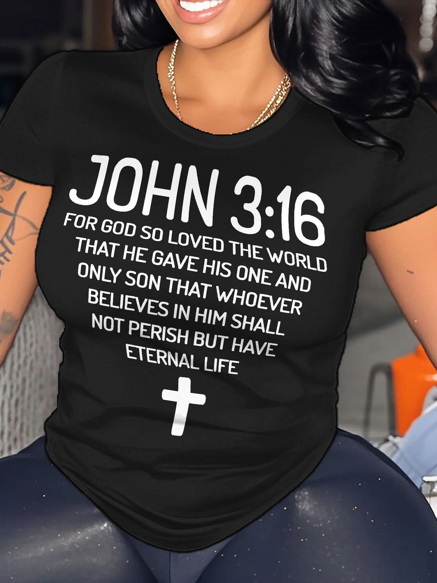 Plus Size - Plus Size Women'S "John 3 16 Bible Verse Scripture Christians" Print Summer T-Shirt | Soft Breathable Fabric | Casual Short Sleeve Round Neck Tee | Summer Vacation Clothing | Size 0XL-5XL - Coral - Black - Rose Re
