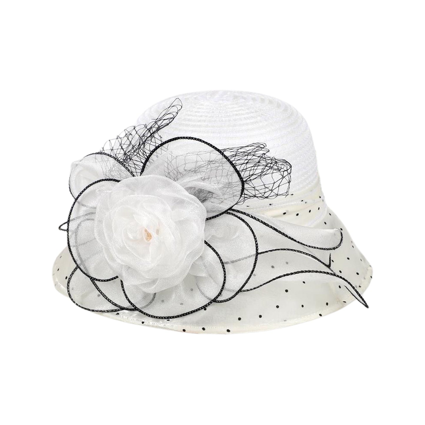 Women's Breathable Organza Sun Hat - Wide Brim Bucket Cap with 3D Floral Accents, Elegant Church & Party Hat for Outdoor Weddings, Garden Events, Machine Washable, Ladies Sun Hat, Delicate Openweave Fabric, Bridal Accessories