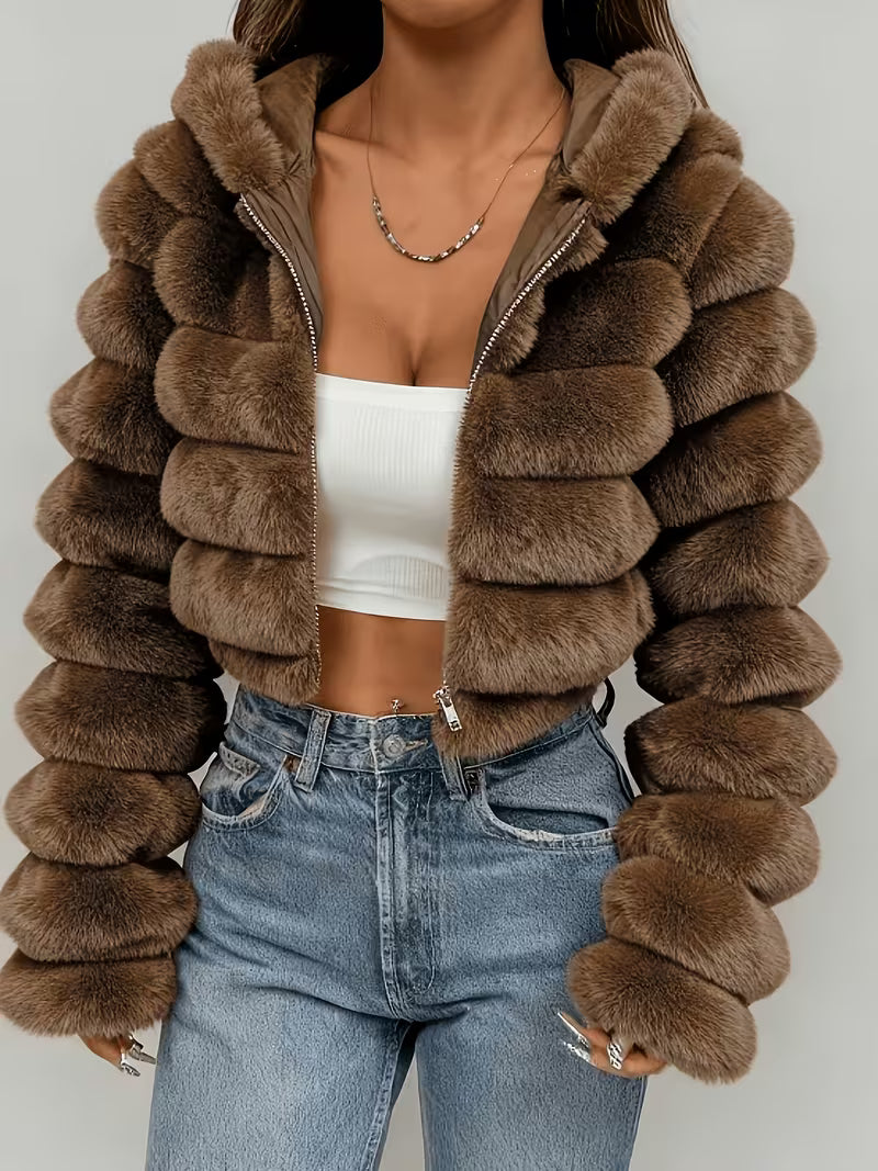 Plus Size Women's Elegant Faux Fur Coat