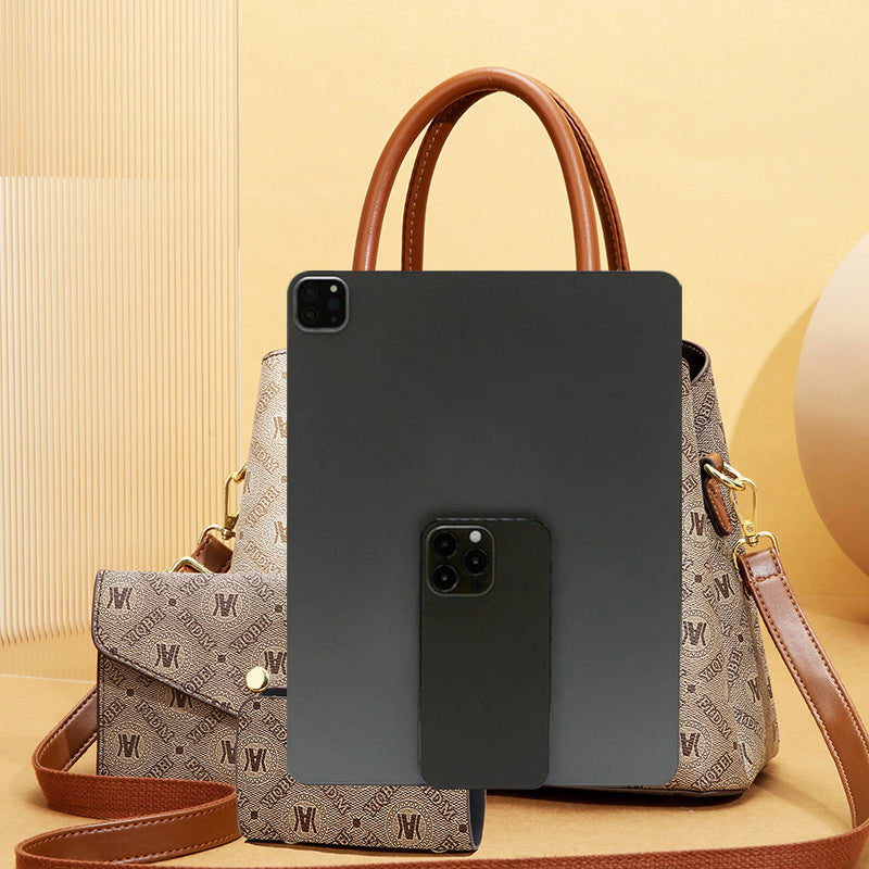 CHROSGEKEIDI Women's 2-in-1 Handbag & Crossbody Set - Coffee Brown Golden-Tone Hardware, Detachable Strap, Zipper Closure, Wallet-Like Pocket - Elegant Tote & Purse Combo for, Travel, Everyday (Luxury-Ready Matching Outfit