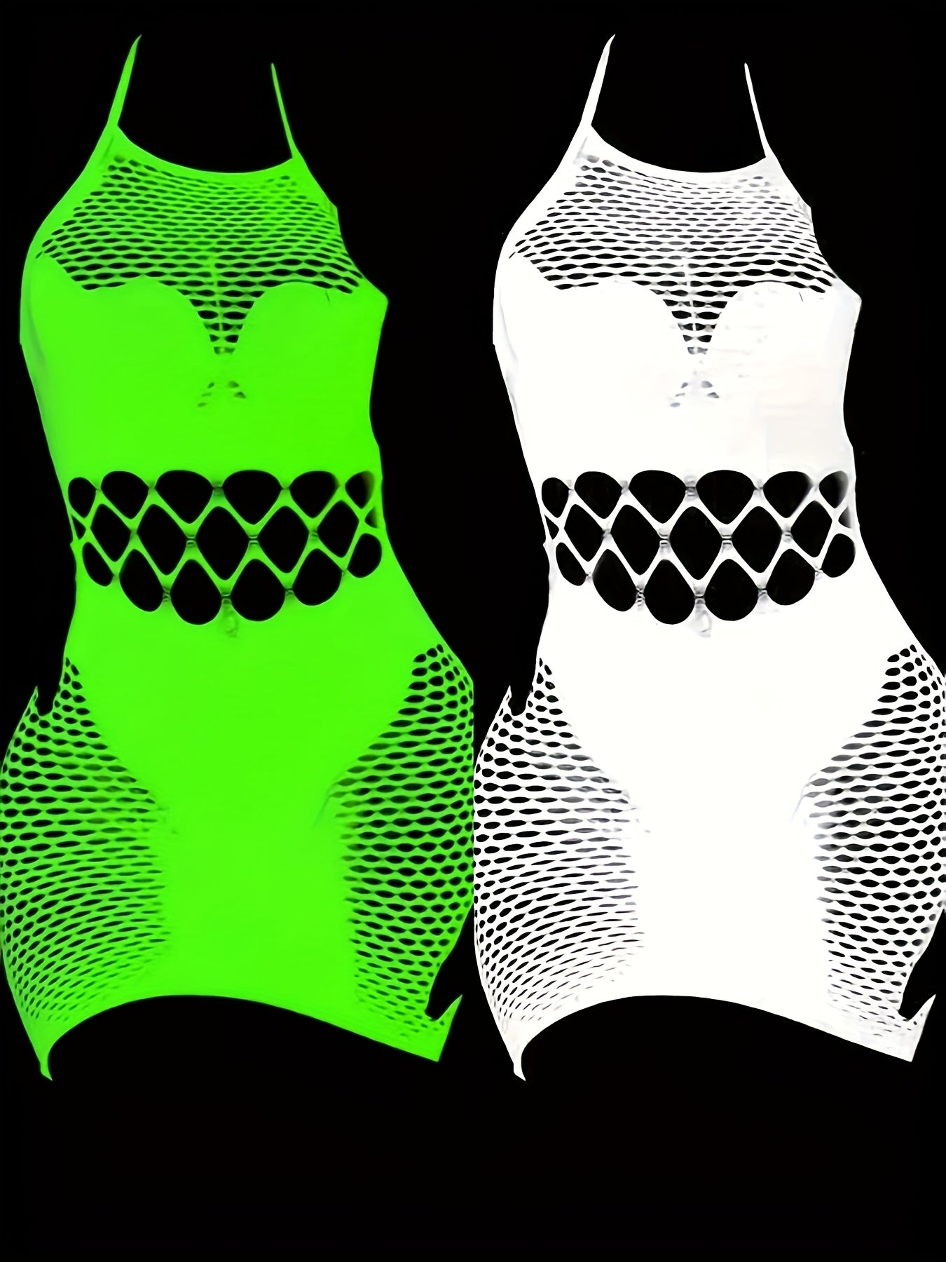 Women'S Plus Size Sexy Lace Fishnet Dress - Neon Green Cut-Out Halter Neck Bodycon Mini Dress with Sheer Mesh Panels, High Elasticity & Form-Fitting Design for Night Out, Parties, Special Occasions, Sexy Party Dress, Nightlif