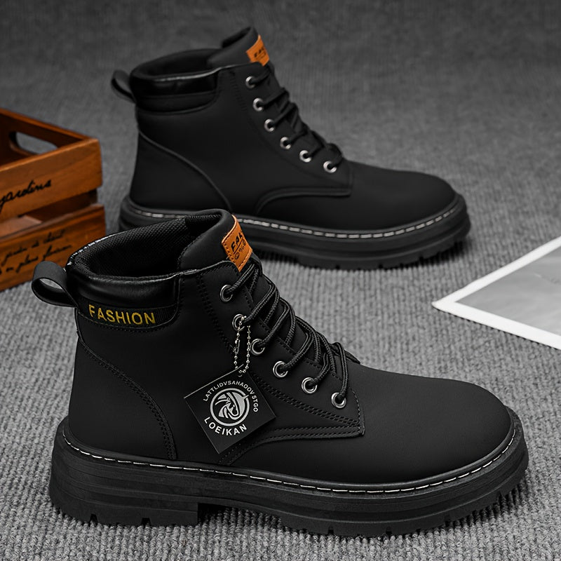 Men'S High-Top Winter Snow Boots with Thick PVC Sole & Warm Lining - / Brown - All-Terrain Traction, Lace-Up Closure, Outdoor Footwear, Durable Construction, Rugged Design, Outdoor Enthusiasts, Sturdy Build, Sporty Look, Hiki