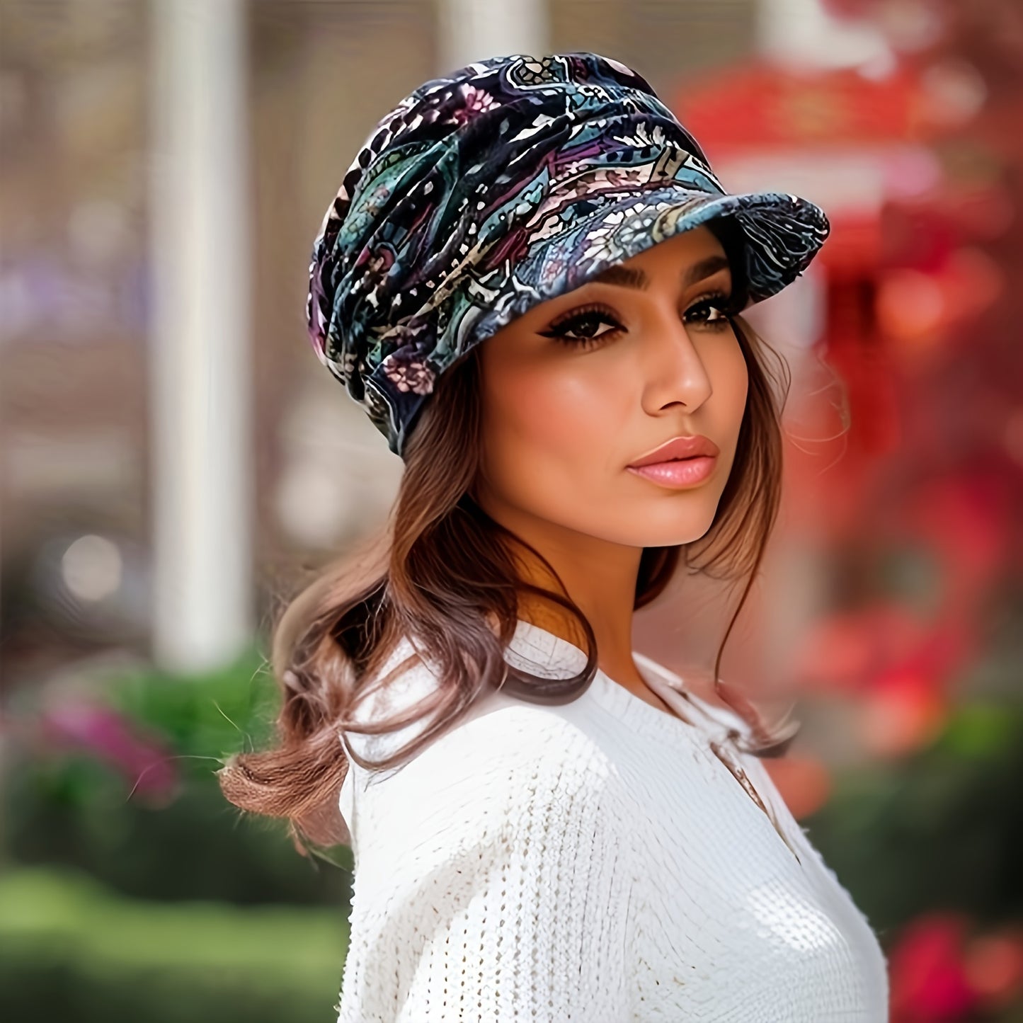 Women'S Lightweight Newsboy Cap With Breathable Fabric, Floral Print, Durable Polyester Blend, Daily Wear