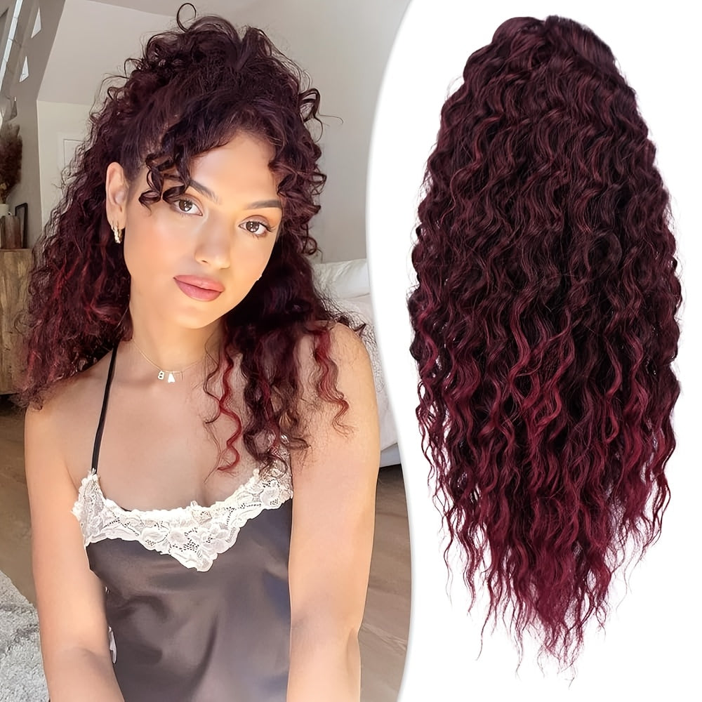 FESHFEN Female Wavy African Ponytail Extension With Rope, 16/20inch African Curly Hair, A Very Convenient Way To Lengthen CurlsIt Is Suitable For Going Out To Play, And The Use Scenarios Are Changeable