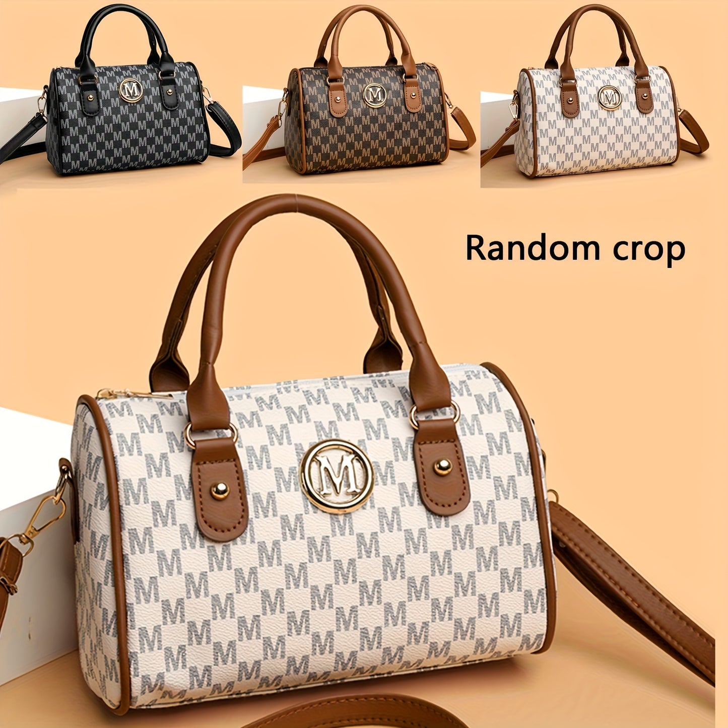 1pc New Single Shoulder Bag With "M" Logo Patch, With Removable Shoulder Strap, Boston Crossbody Bag, Unisex, Can Used As A Handbag, Phone Bag, Suitable For Gifts, Daily Travel, Shopping, Commuting.