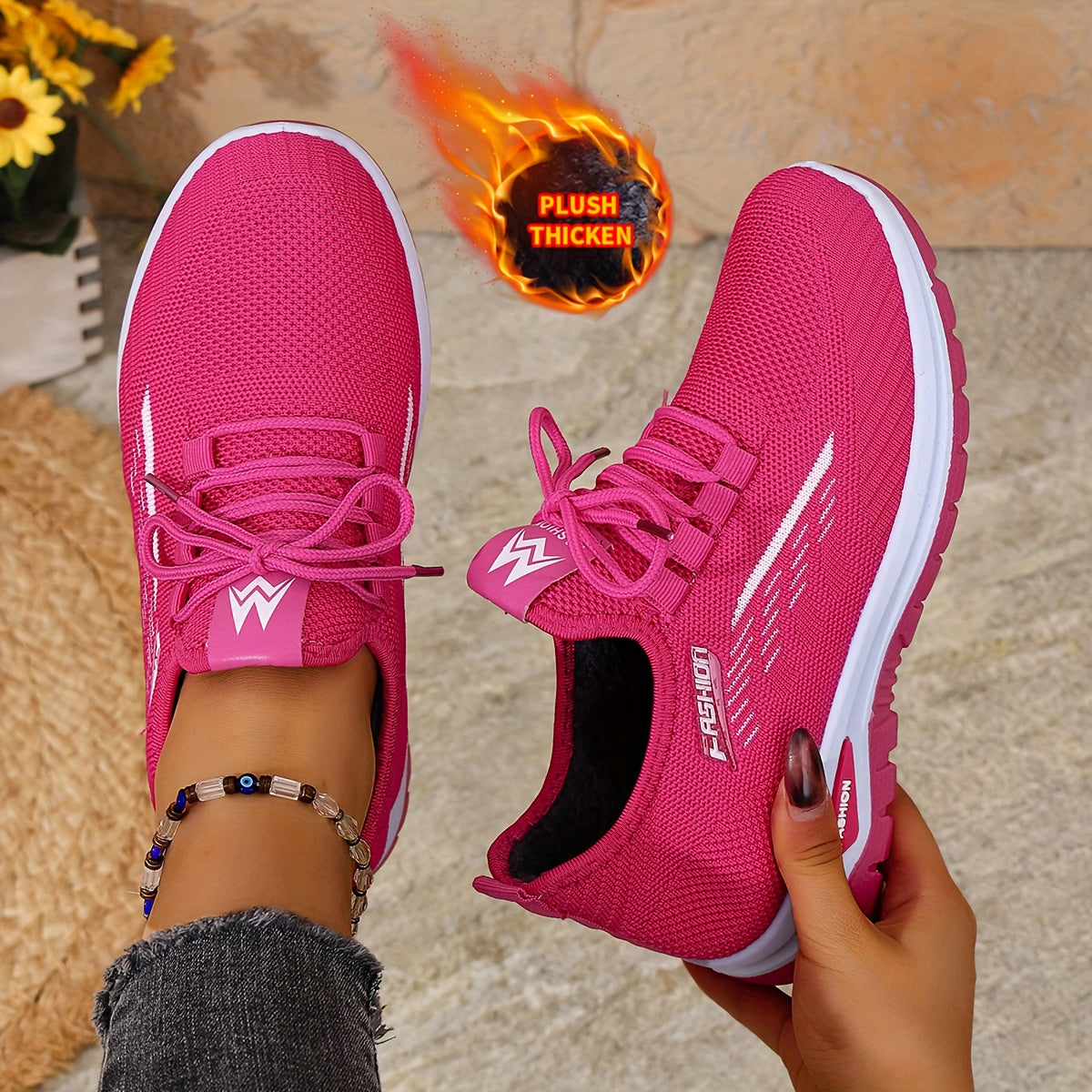 [Autumn And Winter ]Orange Fleece-Lined Warm Shoes, Thickened Cushioning Shoes Exclusive for Winter, Orange And Purple Spliced Lace-Up Trendy Warm Sports Shoes, White Casual Shoes, Shoes For Women/elegant Shoes For Women, Sea