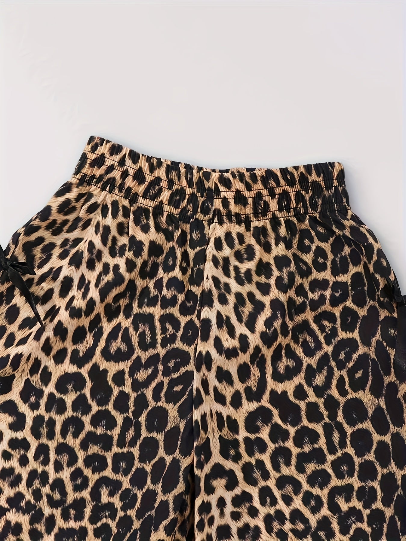 Girls' Leopard Print Wide-Leg Pants - High-Stretch Casual Loose Fit Long Trousers with Elastic Waistband, All-Season Comfort for Casual Attire, Leopard Print Pants, Comfortable Clothing, Trendy Youth Fashion, Durable Fabric,