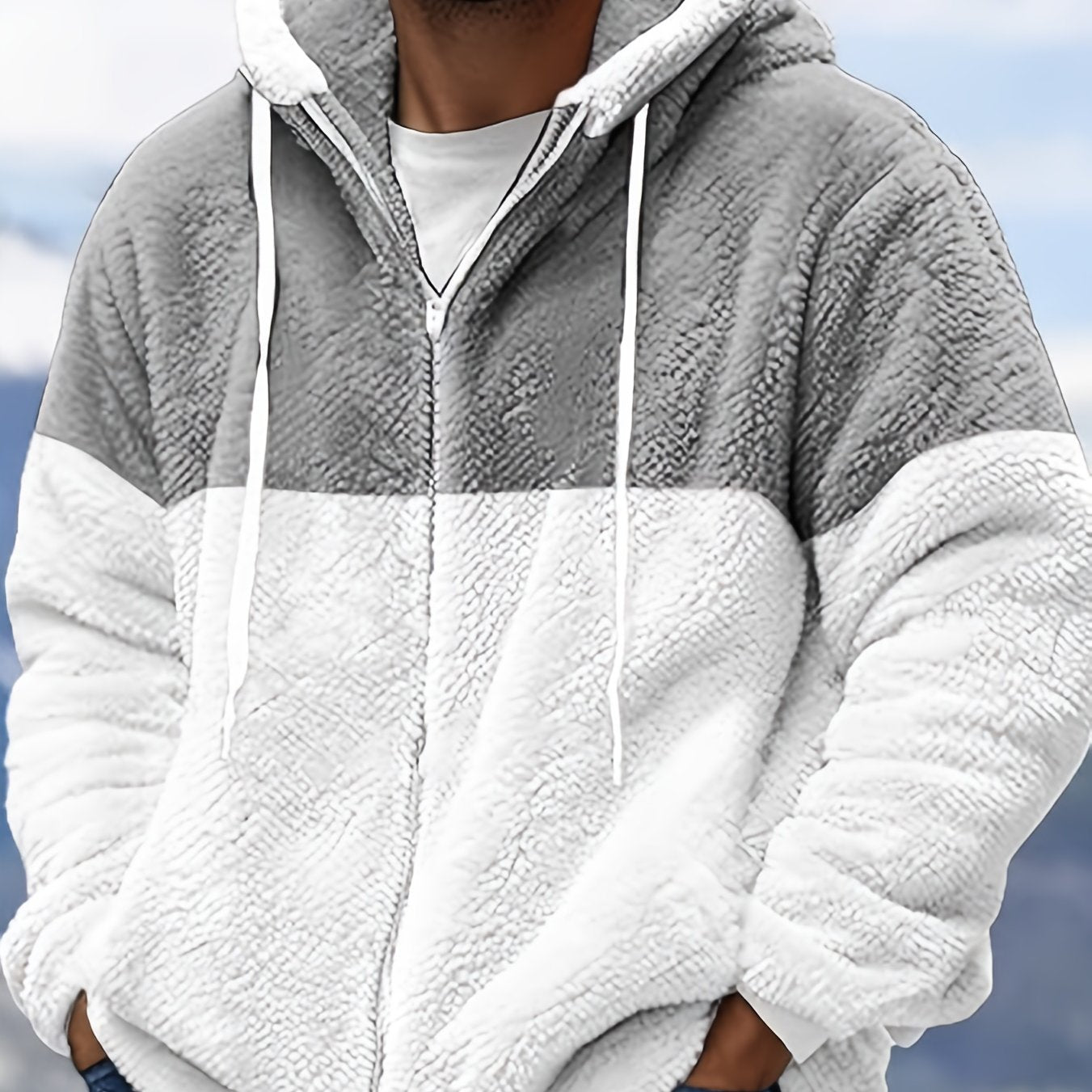 [Plus Size Fleece Hoodie] Men's Plus Size Fleece-Lined Hoodie - Casual Zip-Up Jacket with Sherpa Lining, Warm & Lightweight for Winter, PLUS SIZE