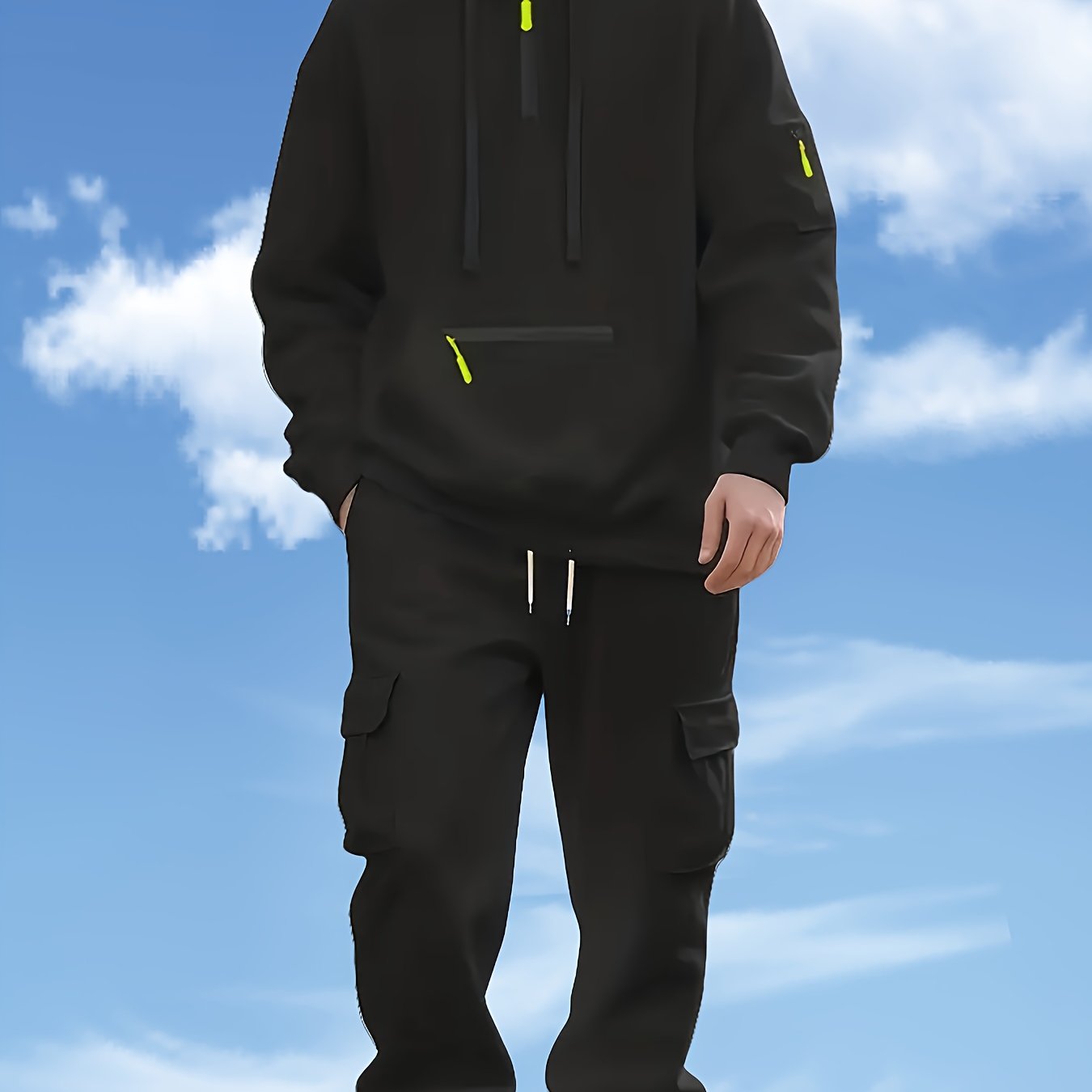 Men'S Style Casual Sportswear Set - Thickened Hooded Sweatshirt & Joggers with Pockets, Long Sleeve, Regular Fit, Solid Color, Button Detail, Fall/Winter Collection