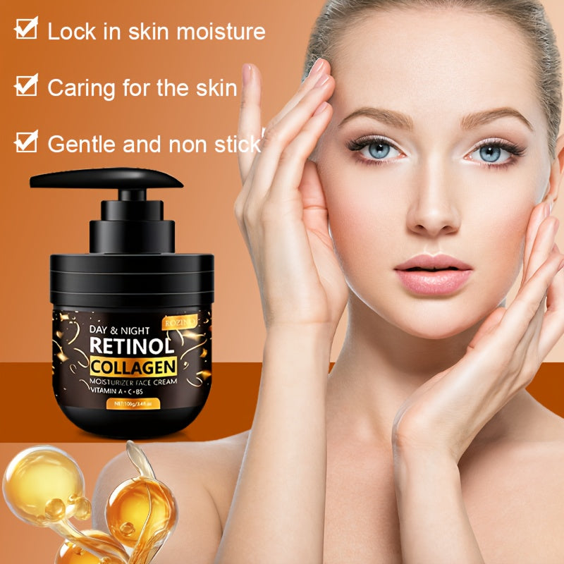 Retinol And Collagen Moisturizing Cream Enriched with Vitamin C And Hyaluronic Acid Provides Deep Hydration, Instantly Tightens And Lifts, And Enhances Skin Brightness. Suitable for All Skin Types, It Can Be Used Both Day And