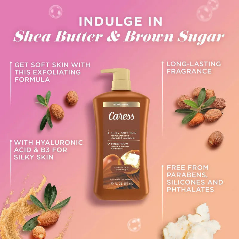 Caress Shea Butter & Brown Sugar Exfoliating Body Wash for Women - 30 fl oz