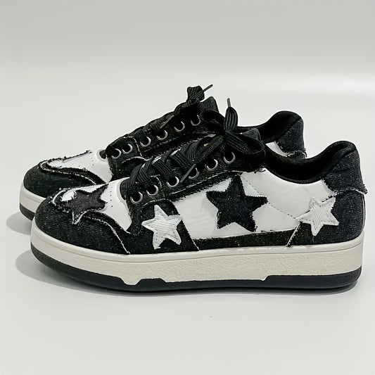 Women'S Trendy Casual Shoes With Star Shaped Embellishments, Durable Soles, Breathable Material Uppers For All Seasons, Suitable For Vacation Leisure And Walking