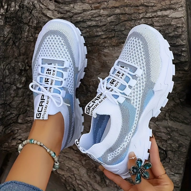 Women'S Stylish Knit Athletic Sneakers, Trendy Vibrant Low-cut Platform Walking Shoes, Airy Lightweight Comfortable Casual Footwear Extended Sizes
