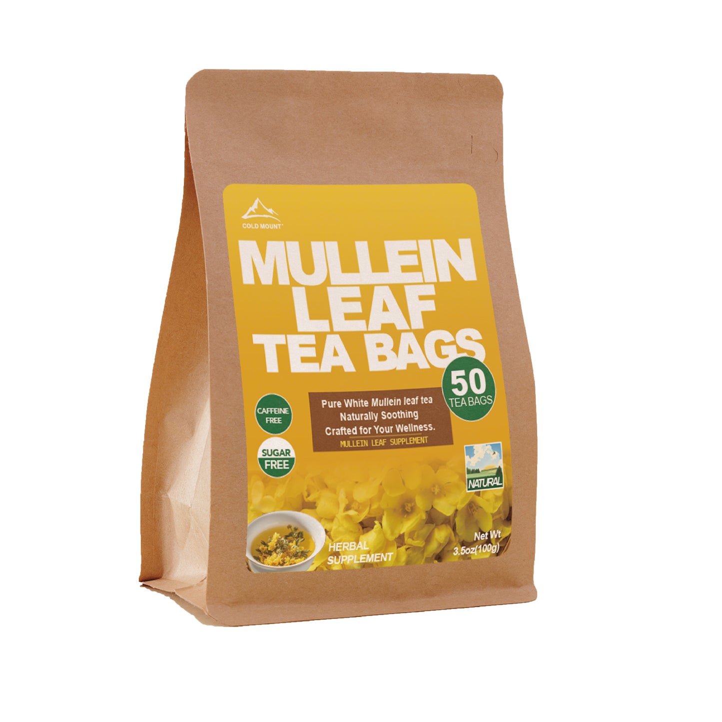 [Natural COLD MOUNT] Natural Herbal COLD MOUNT 50 Mullein Leaf Tea Bags | Caffeine-Free, Sugar-Free For Lung Cleansing & Breathing Health