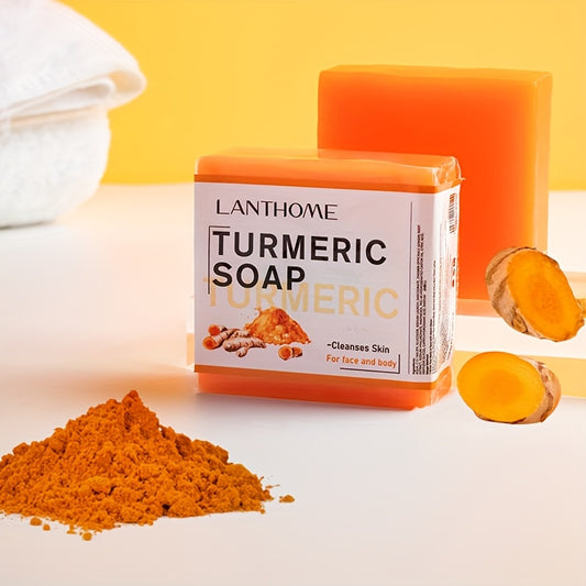 2pcs Turmeric Soap Bar with Brightening Vitamin C, Collagen, Retinol, Hyaluronic Acid, Vitamin E, Shea Butter & Olive Oil - Natural Orange-Yellow Soap for Face, Body, All Light Beige Types - Formaldehyde-Free, Women & Men, Da