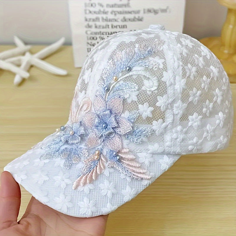 [Summer Lace Cap] Breathable Summer Thin Lace Embroidered Flowers Baseball Cap | Sun Protection Hats For Women