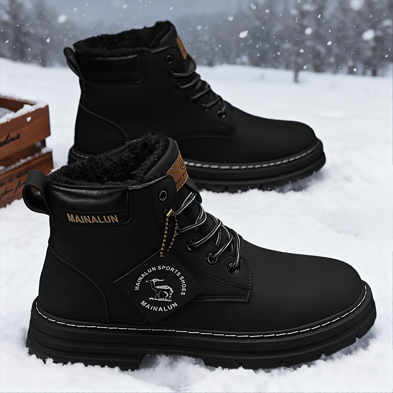 Men'S Winter High-Top Thermal Boots with Thick PVC Sole & Lace-Up Closure - Heavy-Duty All-Terrain Traction, Warm & Arch Support, Round Toe Design For Snow, Ice, Mud - Casual Outdoor Hiking Boots (brown) - Ideal For Cold Weat