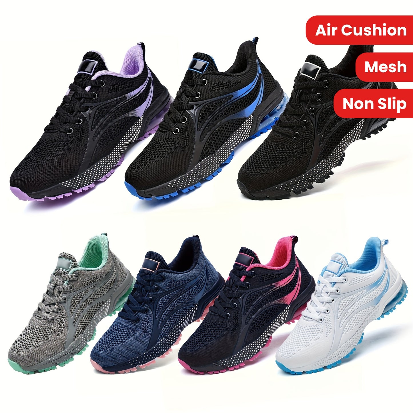 Womens Air Running Shoes Non Slip Womens Tennis Shoes Womens Walking Shoes Mesh Air Cushion Sneakers For Gym Workout Sports