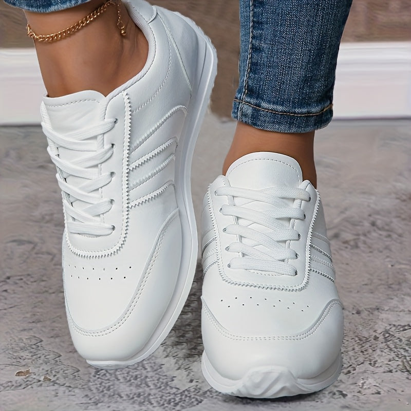 Women's White & Navy Blue Low-Top Sneakers - Soft Cushioned Sole, PU Cover Upper, Lace-Up Round Toe - All-Season Comfortable Walking Shoes (Wide Widths Available) - Casual & Sneakers for, Casual Attire, Shoes For Women, Train