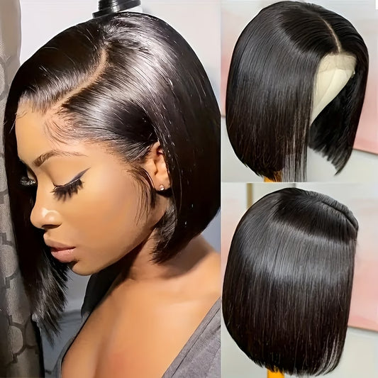 ANDRIAYH HAIR Stylish Short Bob Wig Human Hair 13x4 Lace Front Wig For Women Positive Bob Wig Brazilian Virgin Human Hair Density 180% Pre-plucked Straight Short Bob Human Hair Natural Color