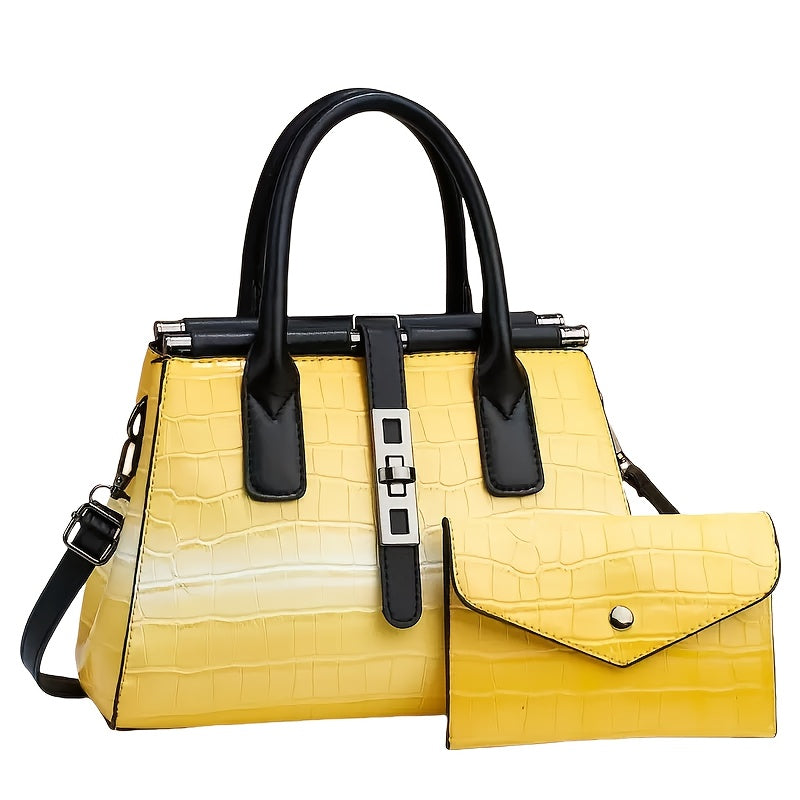 Simple classic mature temperament crocodile texture business leisure commuter Tote bag, large capacity handbag, fashion two Women's bag set, single shoulder crossbody bag