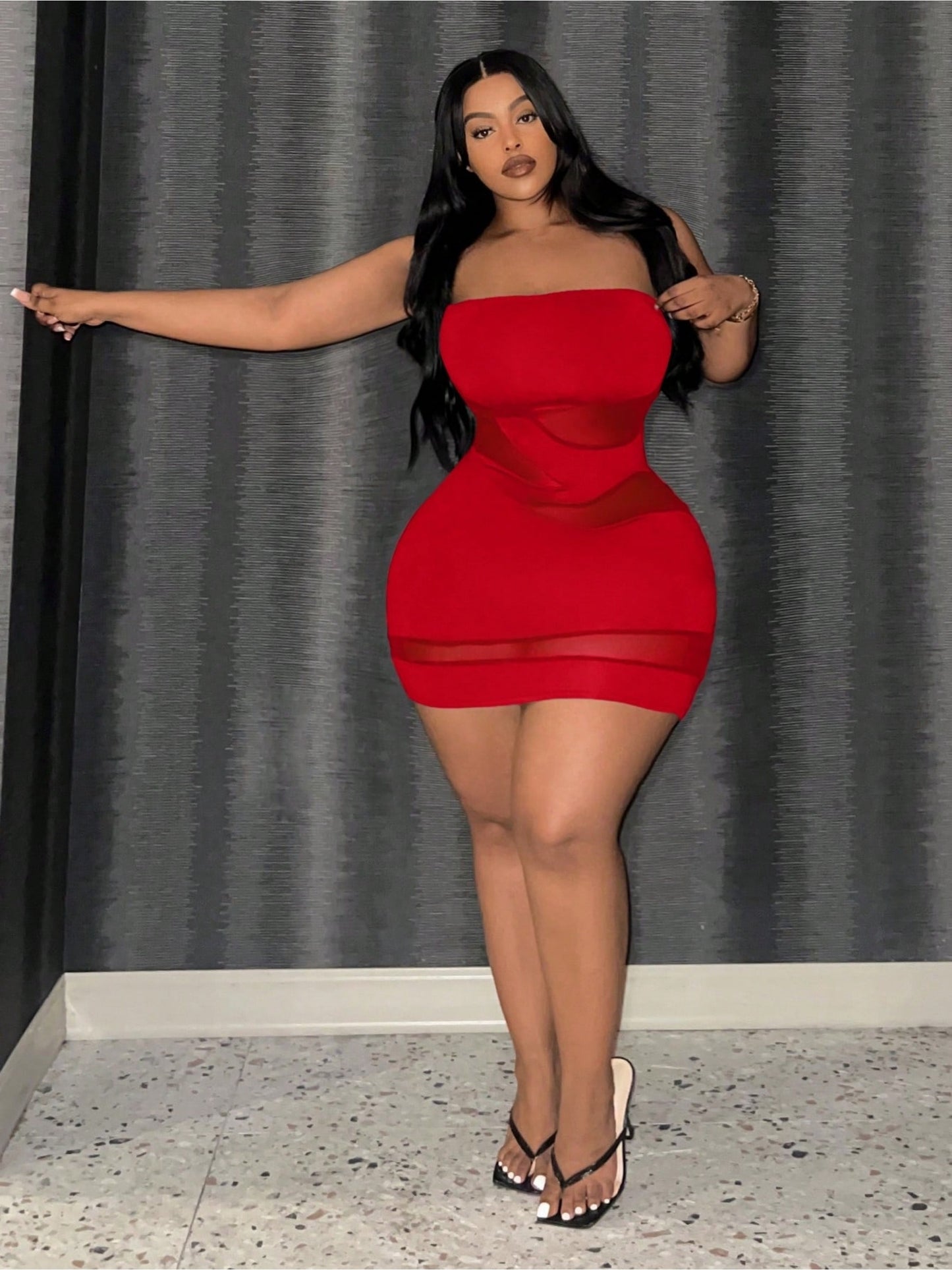 Slim-Fit Red Bustier Mini Dress for Women/ Strapless Seamless Stretch Bodycon Tube Top