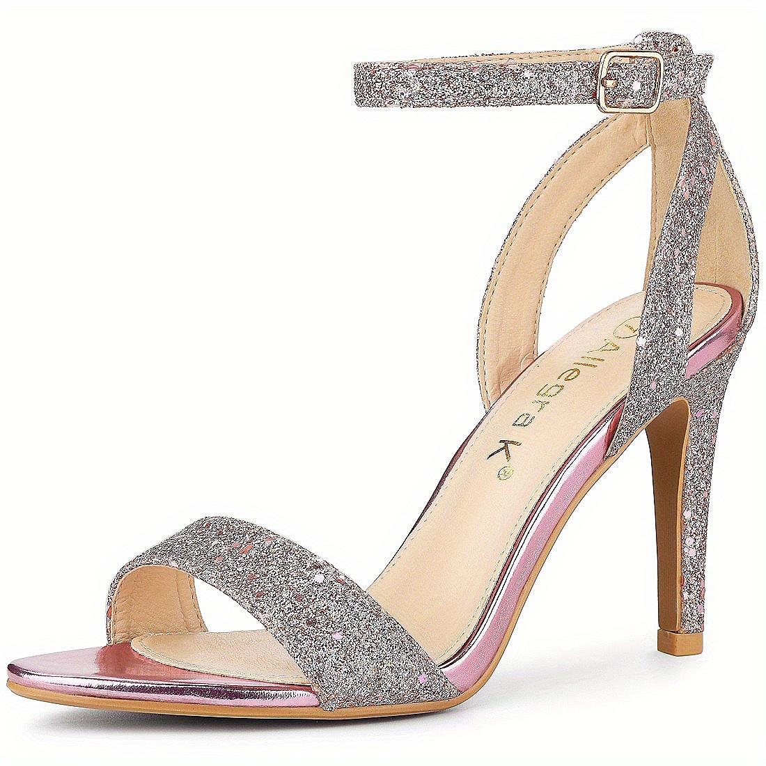 Women'S Glitter Ankle Strap Stiletto High Heel Sandals