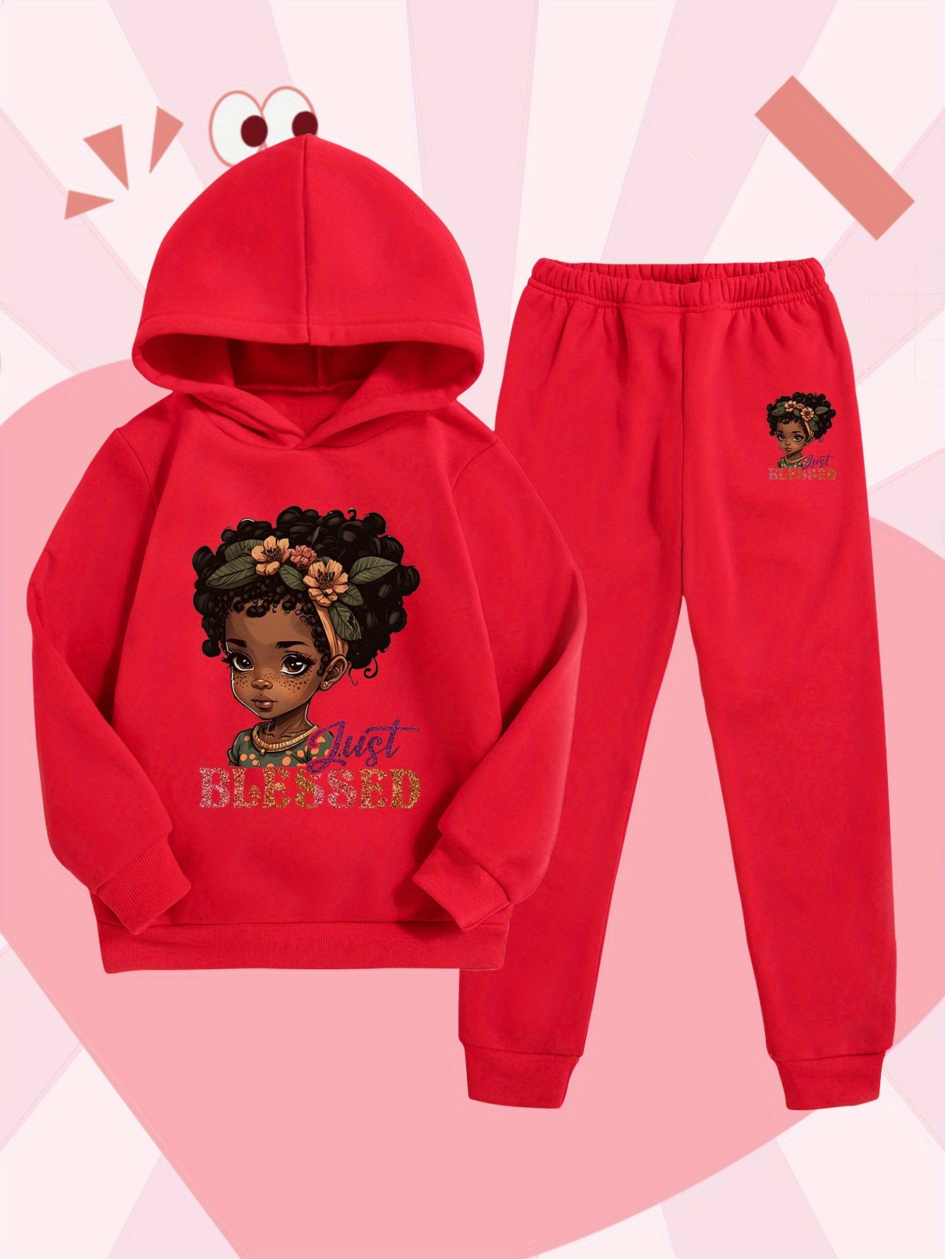 Girls' Fashion Hooded Sweatshirt and Pants Set, Creative Design with Cute Cartoon Prints, Comfortable Soft Polyester for Autumn/Winter Warmth, Perfect for Outdoor