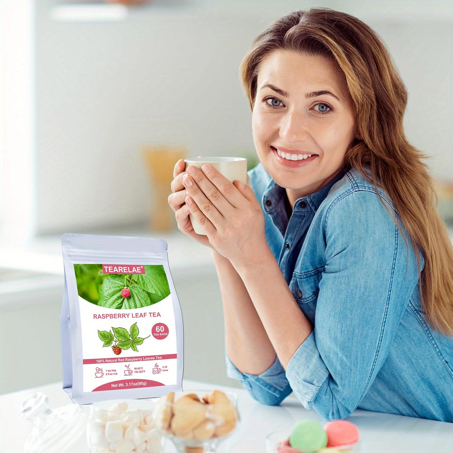 TEARELAE Raspberry Leaf Tea - Caffeine-Free Herbal Infusion, 3.17oz (60 Bags), Red Raspberry Leaves, Gluten-Free, Indulge in Subtle Sweetness & Earthy Flavor
