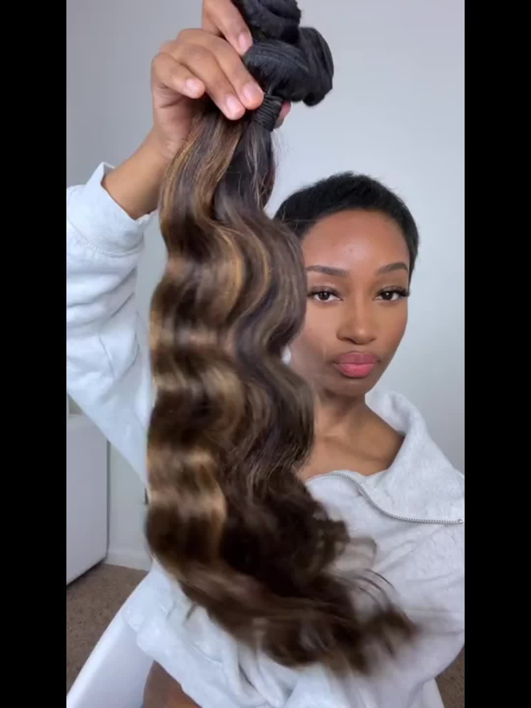 [100% Human Hair Bundles] 3/4pcs Deal 100% Human Hair Klaiyi Brown Balayage Body Wave Human Hair Bundles - Pre Colored Extensions
