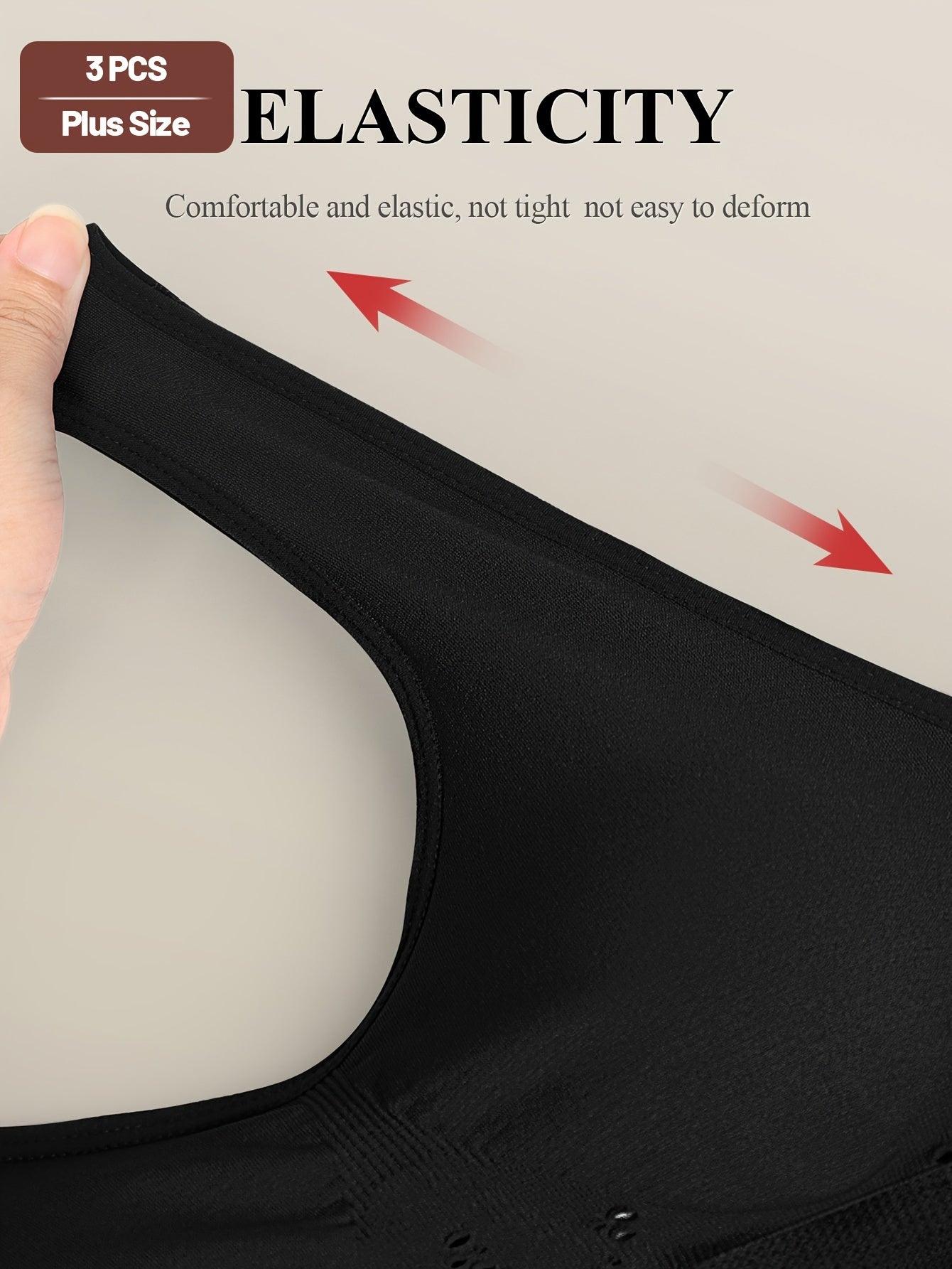3 Sets Plus Size Simple Underwear Set, Women'S Solid Hollow Out Seamless Tank Bra & Boyshorts Underwear Set