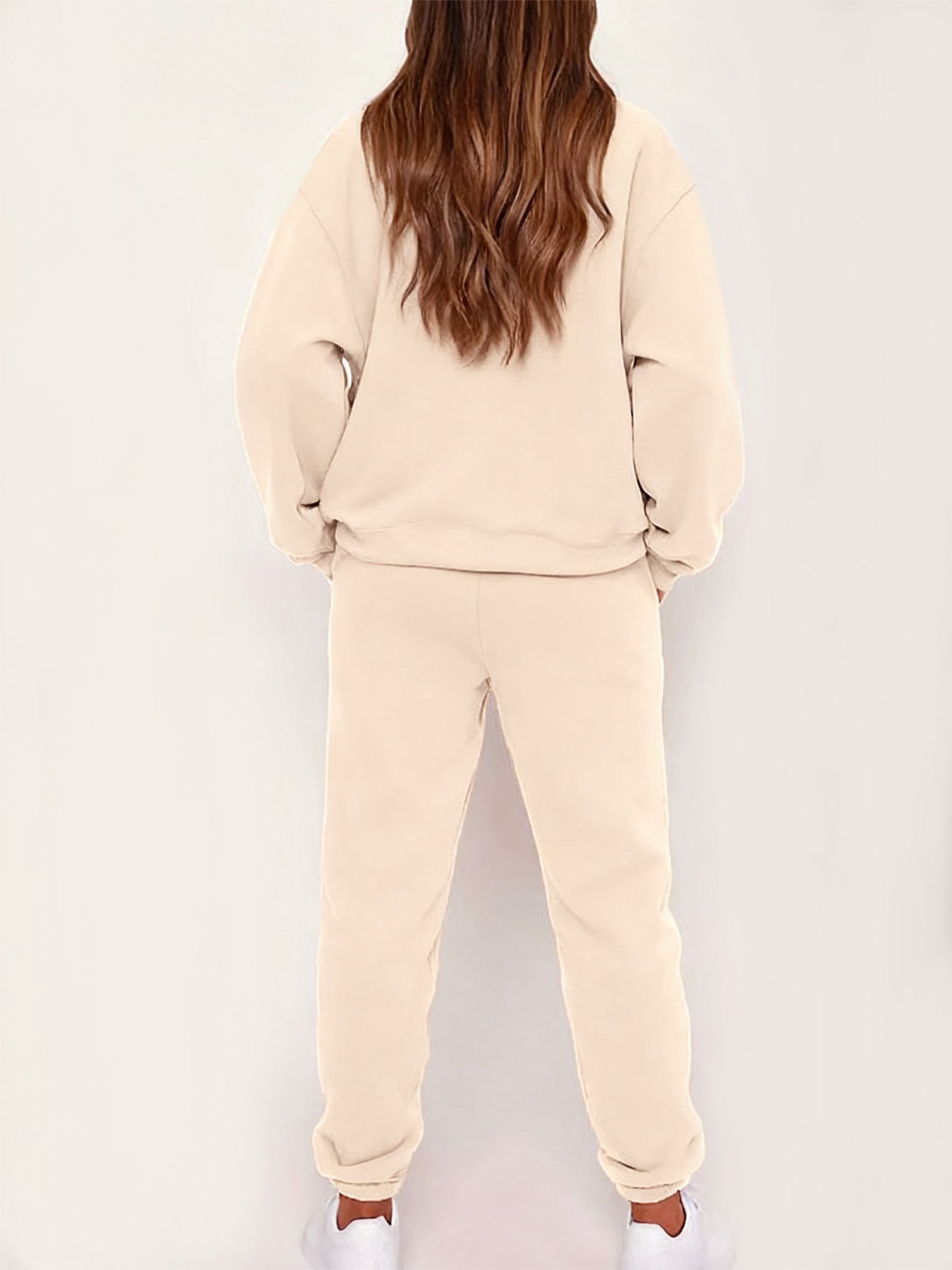 Women'S Casual Crew Neck Sweatshirt & Pants Set - with Crown Print, Fleece-Lined, All-Season Comfort, Casual Attire, Casual Wear, |crown Print Sweatshirt|fleece Lined Pants, Sweater Set