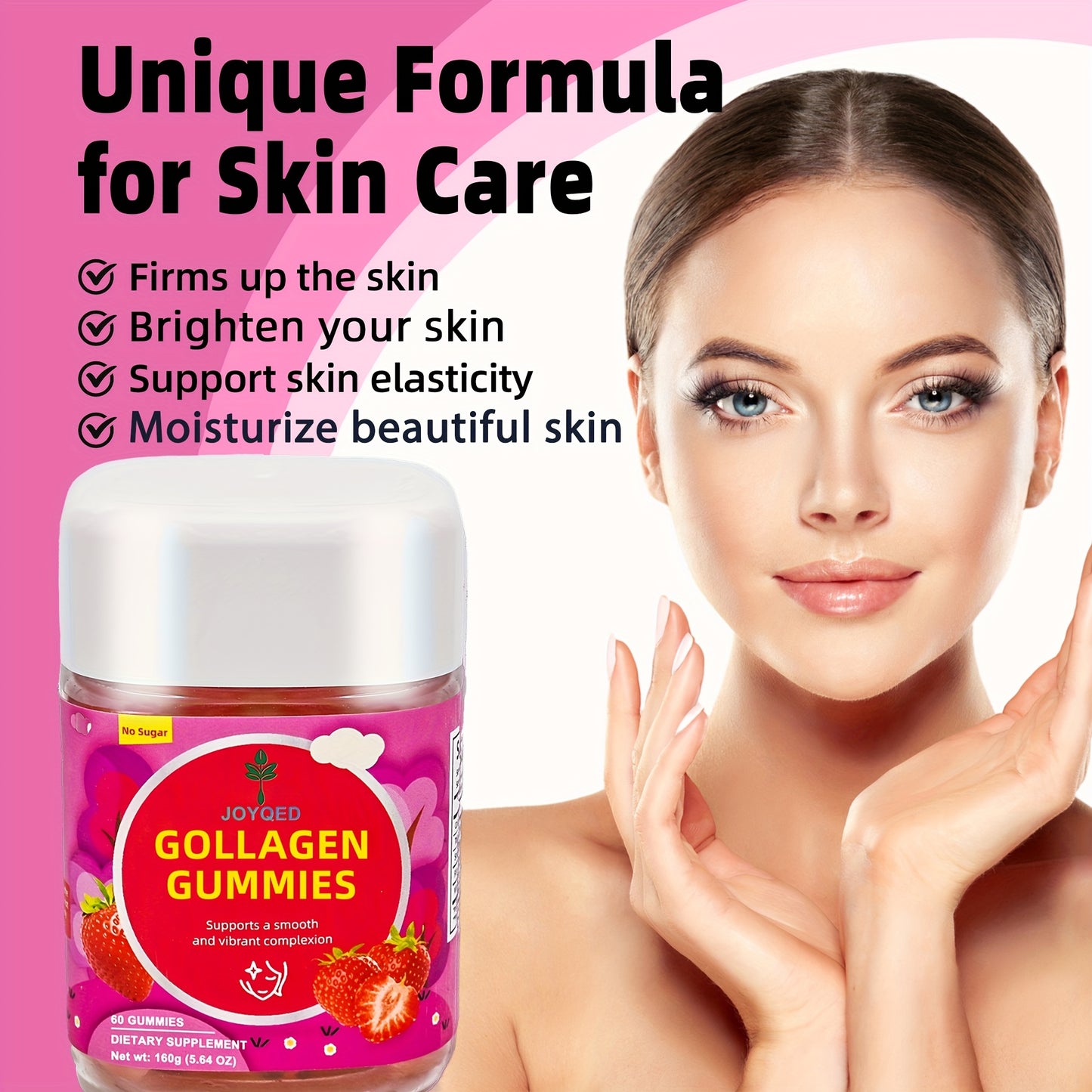Joyofed Strawberry Flavored Collagen Gummies for Women - Sugar-Free, Vitamin-Rich, Hydrating Formula for Smooth, Radiant Skin, 60 Count (30-Day Supply), BPA & Soy-Free, Natural Ingredients for Healthy Glow