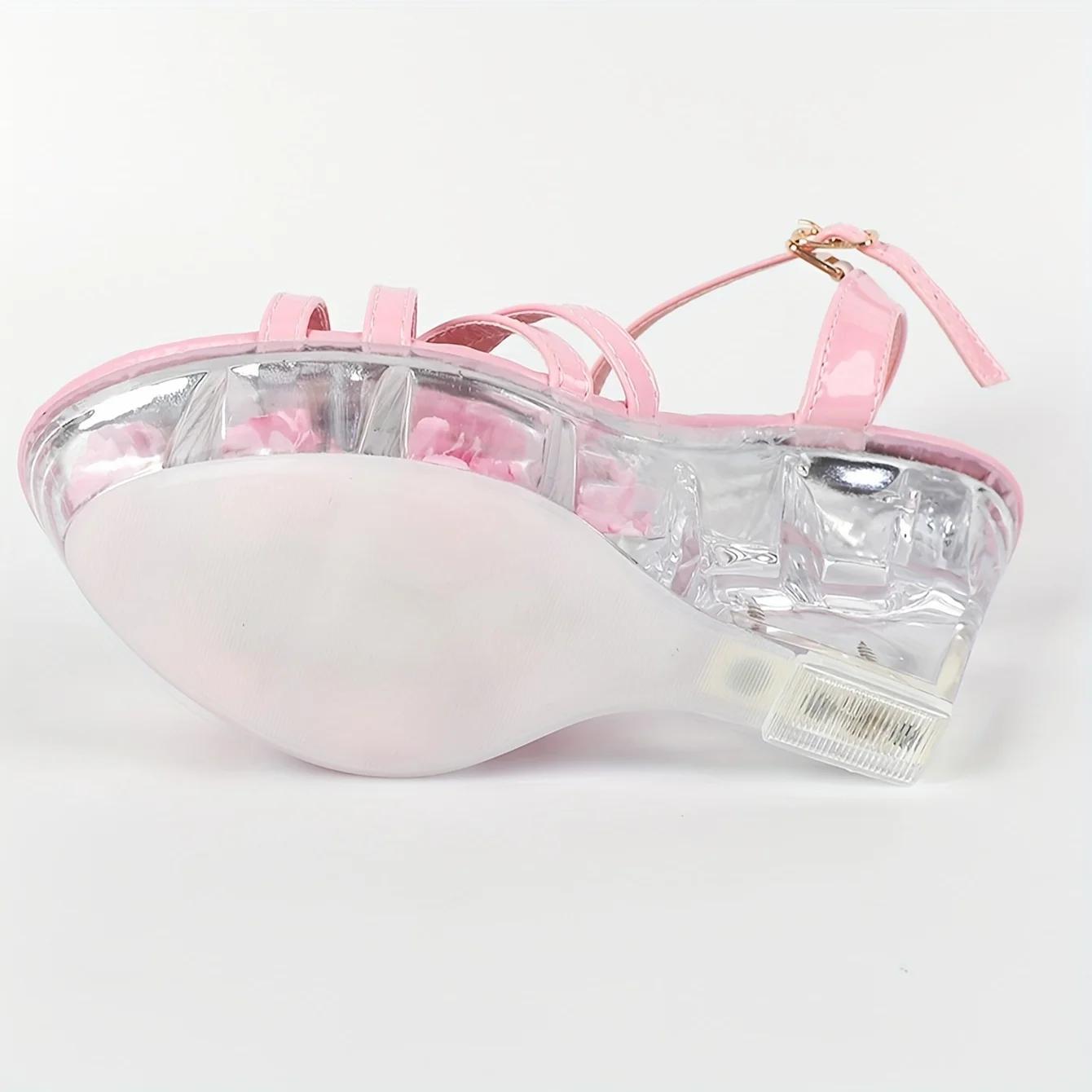 Valentine's Day Party Slope and Sandals 2025 Spring Festival New Style Ankle Buckle Cross Straps Casual Slingback Shoes, Summer 4.33in Wedge Party Show Footwear LFD, Women Shoes