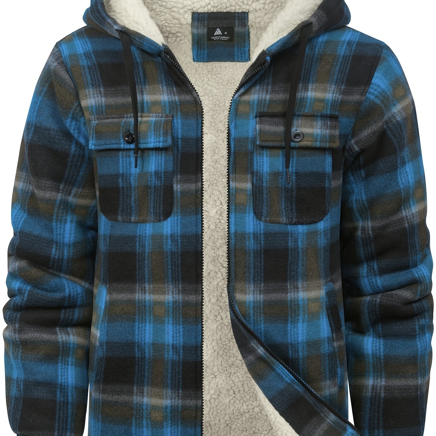 Men's Jacket, Heavyweight Hooded Sweater, Full Zip Thick Snow Mountain Lined Flannel Plaid Shirt with Pockets, Casual Style, Perfect for Autumn and Winter, Regular Fit, Hooded Collar, Plaid Pattern