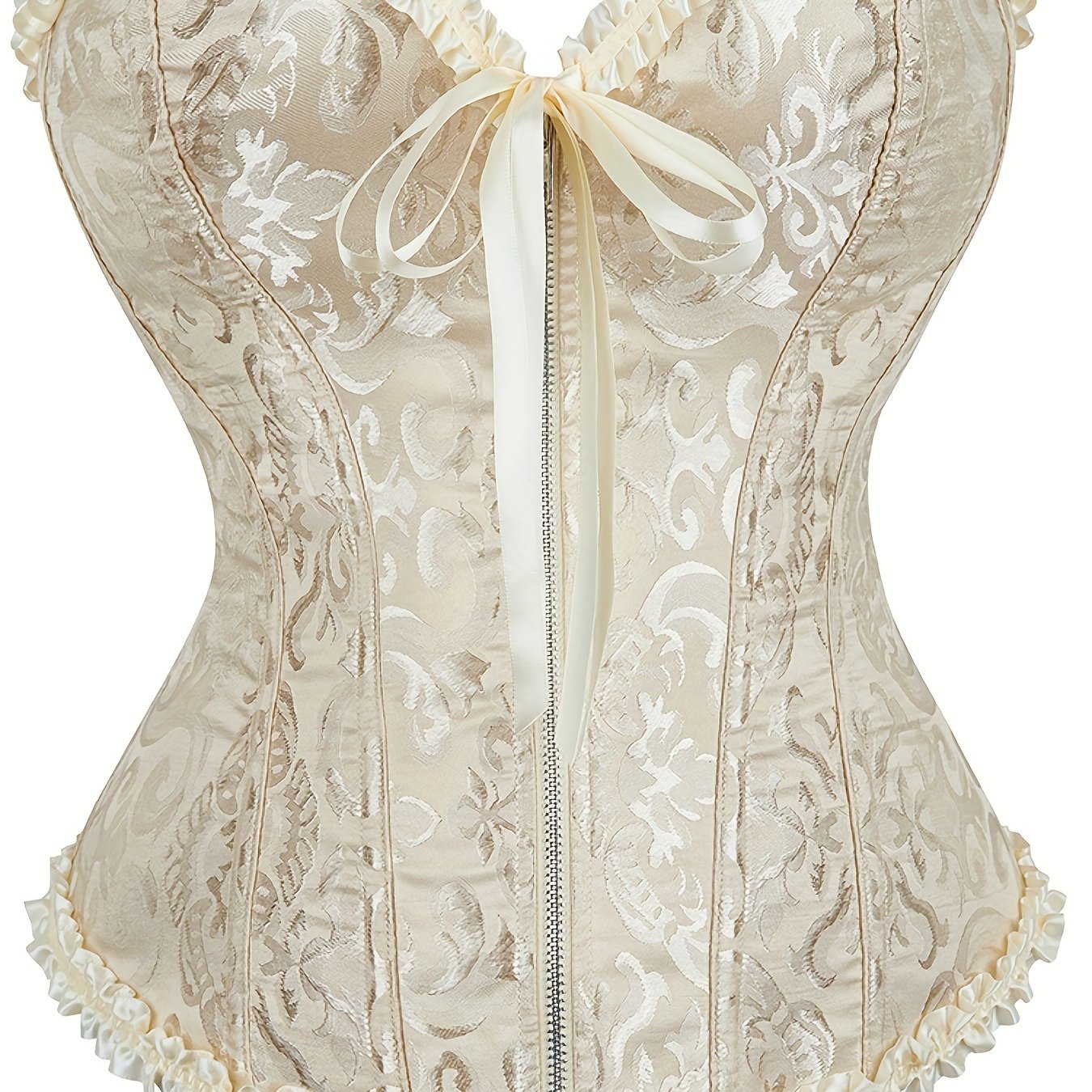 Plus Size Music Festival Elegant Corset, Women's Plus Zipper Frill Trim Lace Up Waist Training Tummy Control Wedding Shapewear