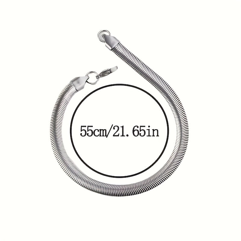 [Stainless Steel Necklace] Stainless Steel Men's Flat Snake Chain Necklace | Bohemian Style, Uncoated Geometric Collarbone Jewelry, Fashionable And Simple Design, Suitable For Daily Wear And Gifts