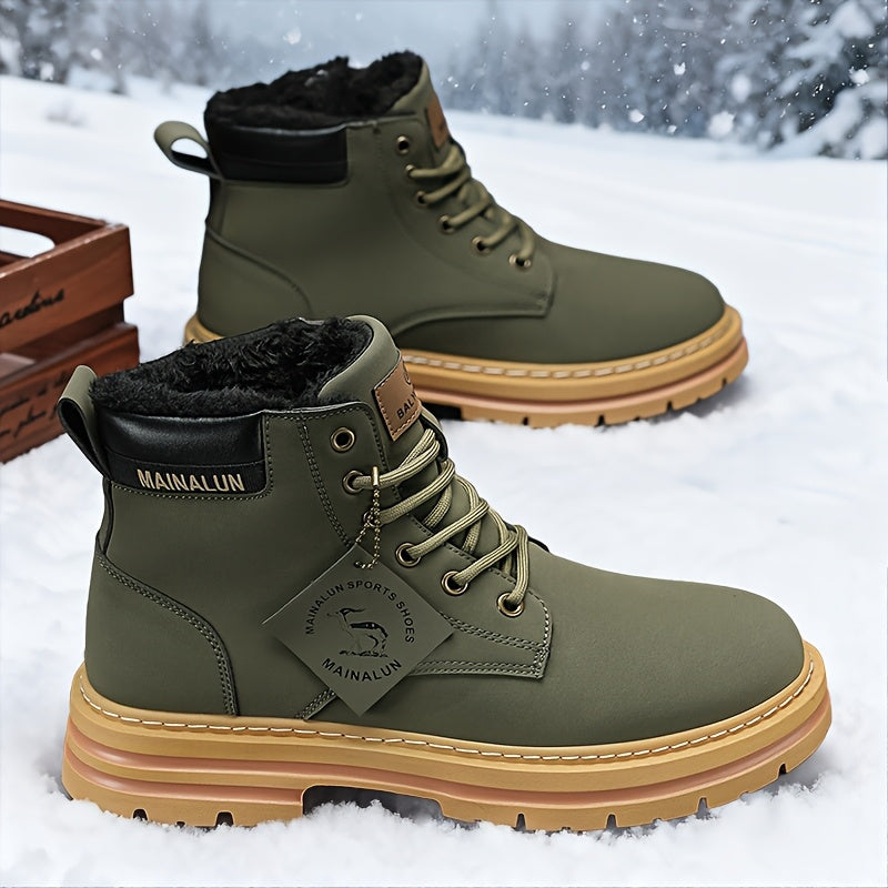 Men'S Winter High-Top Thermal Boots with Thick PVC Sole & Lace-Up Closure - Heavy-Duty All-Terrain Traction, Warm & Arch Support, Round Toe Design For Snow, Ice, Mud - Casual Outdoor Hiking Boots (brown) - Ideal For Cold Weat