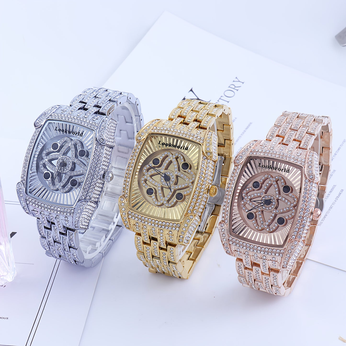 LOOKWORLD Hip-Hop Large Dial Rhinestone Stud Fortune Tuner Series Quartz Watch