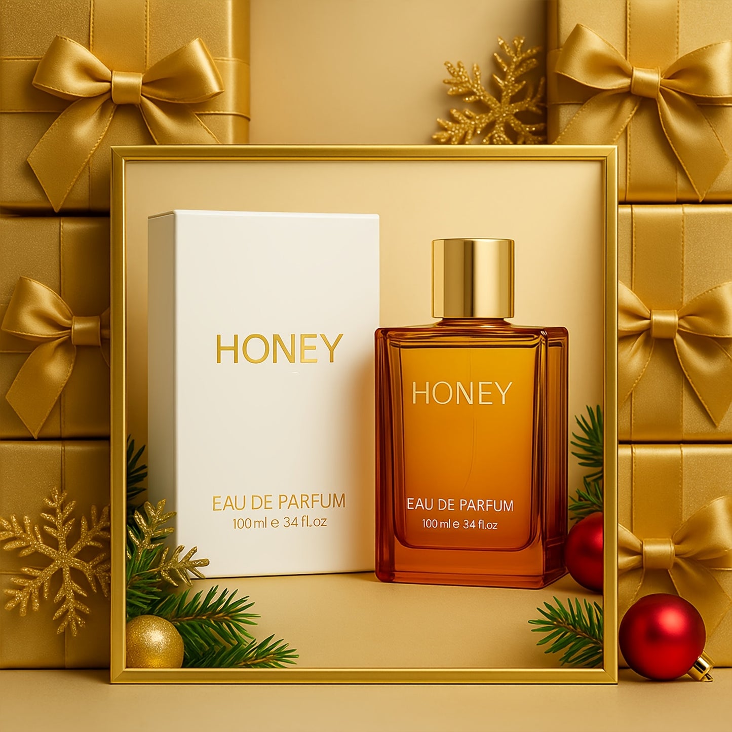 Luxury Honey Oud Perfume 3.4oz - Long-Lasting Sweet Honey & Oud Scent, Perfume Oil with, Elegant ' & ' Fragrance for Day & Night Use, -Light Beige Suitable