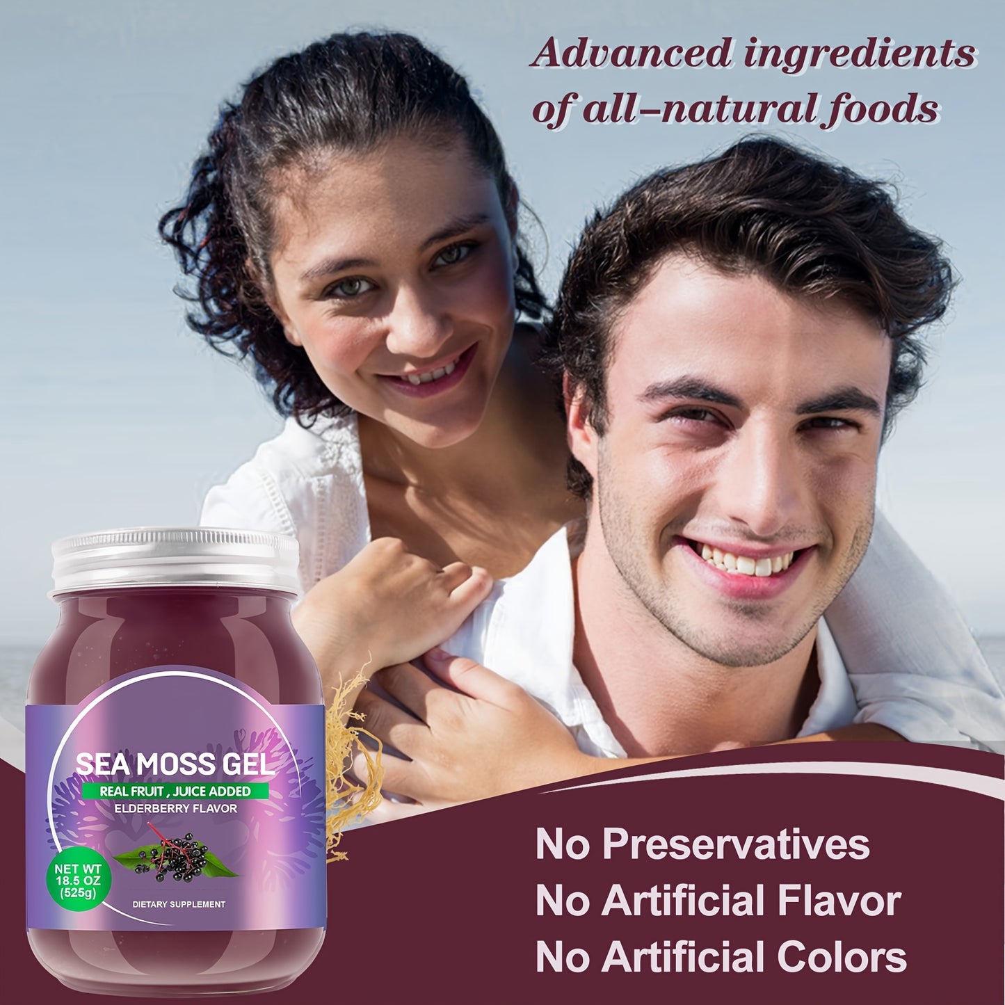 [Wildcrafted Irish Sea Moss Gel] Wildcrafted Irish Sea Moss Gel, Advanced Raw Sea Moss - Rich in Minerals & Vitamins, Elderberry Flavor, 18.5OZ, Natural Ingredient True Sea Moss Gel, Nutritional Supplement
