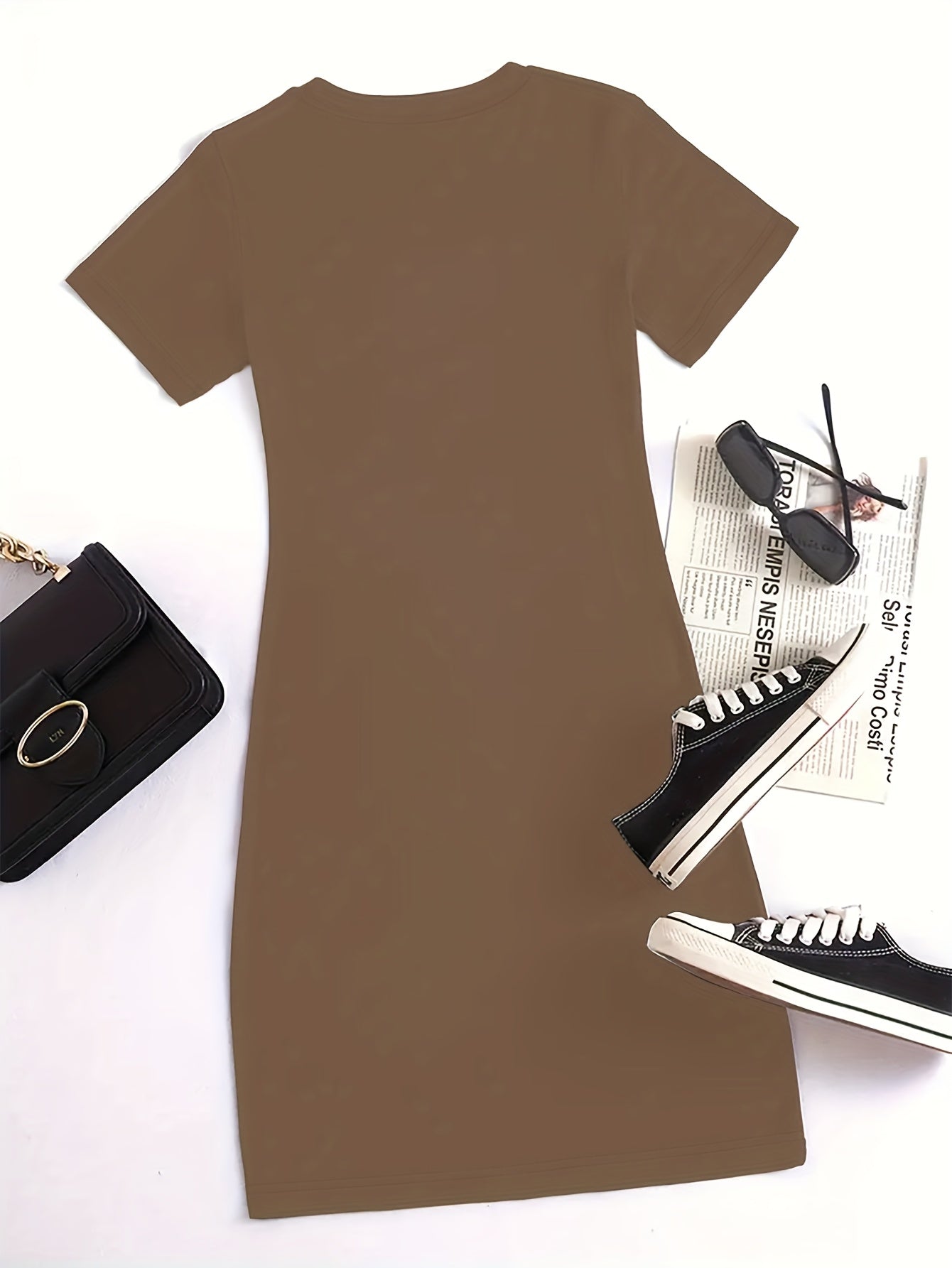 Plus-Size Women'S Fashion Letter Print Casual Sporty Fitted T-Shirt Dress Bodycon Dress