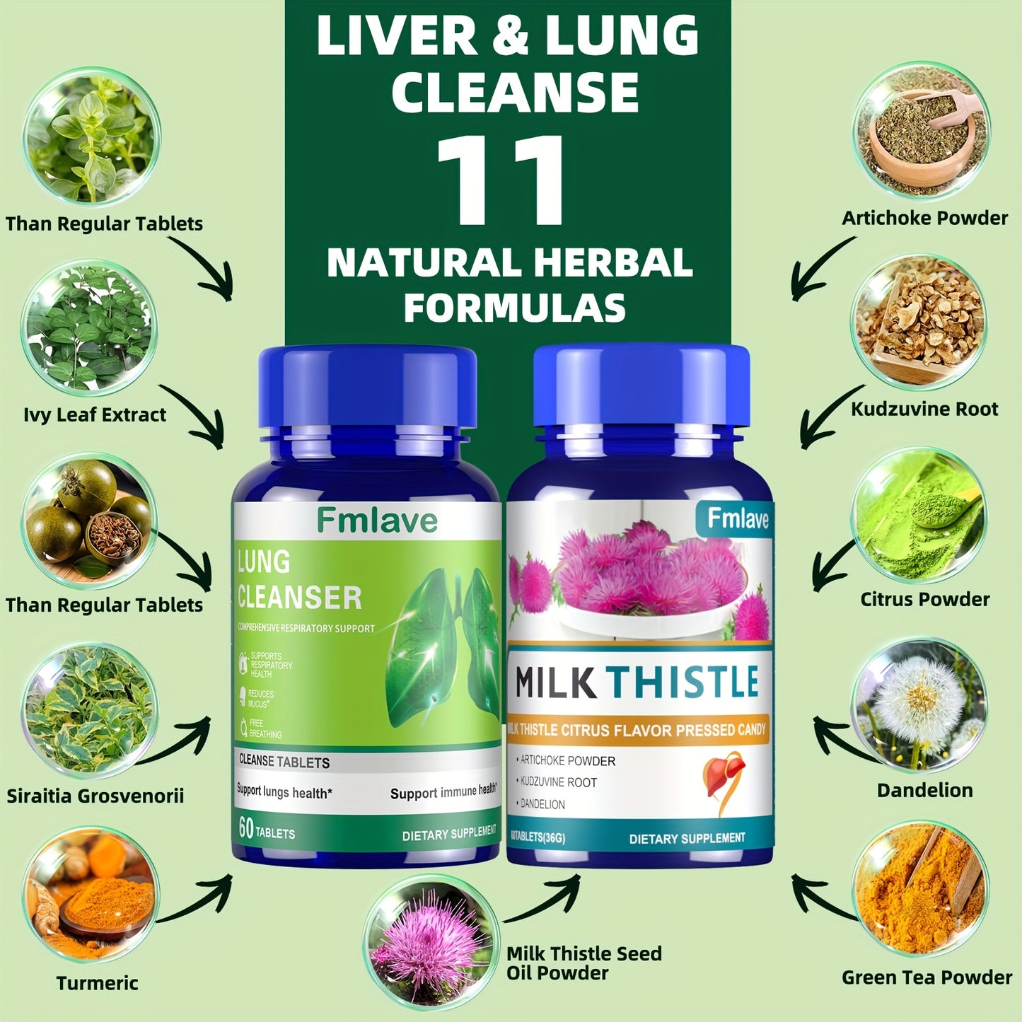 Lung Cleanse & Liver Cleanse Supplement, Natural Herbal Ingredients For Immune Support, 120 Tablets