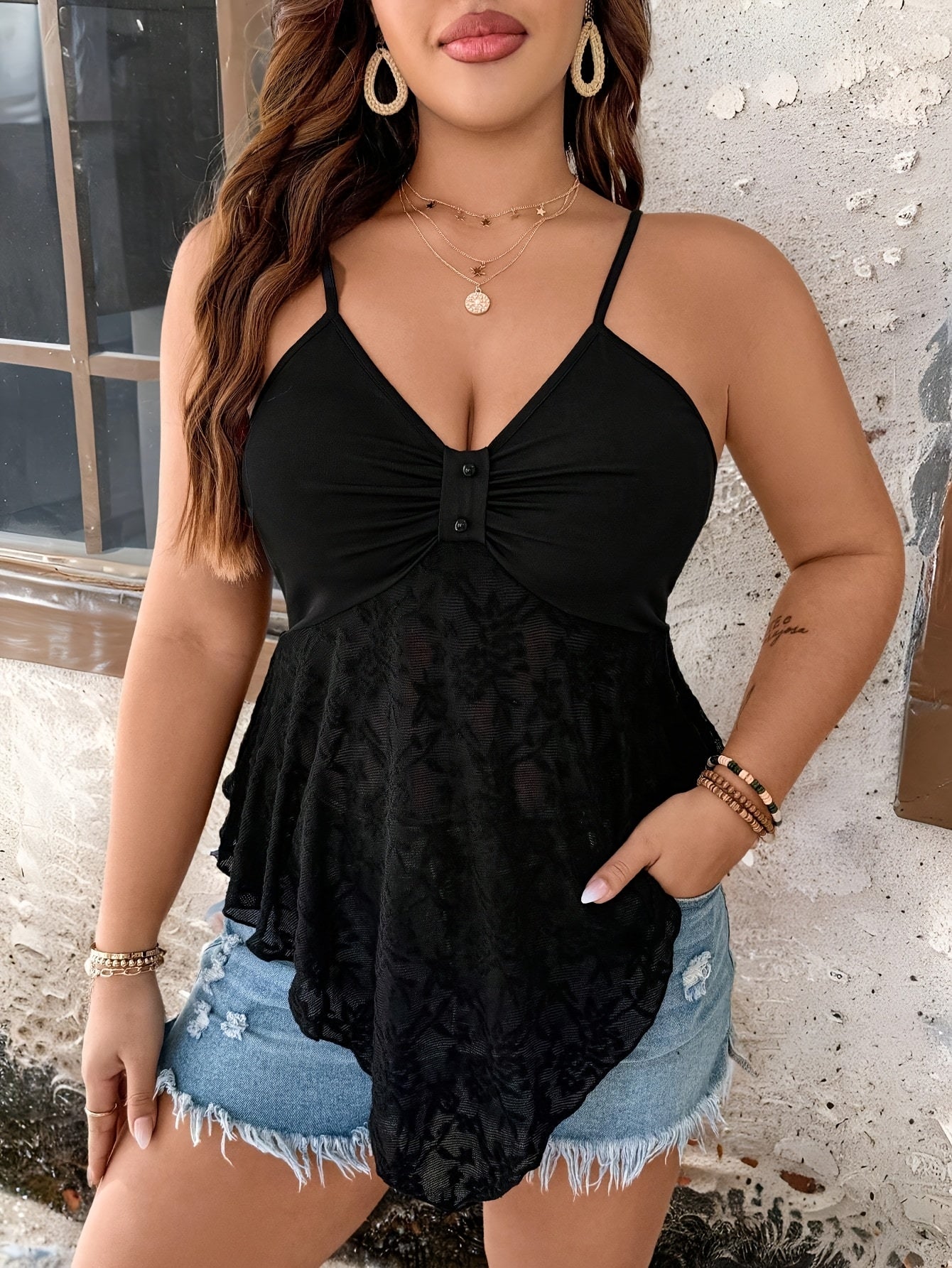 Plus Size, Plus Size Women's Lace Camisole and Vest, Elegant for Valentine's Day