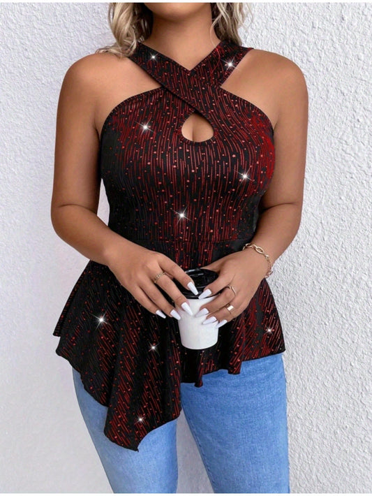 [Stretchy Halter Top] Plus Size Women's Stretchy Elegant Halter Neck Top | Machine Washable, All-Season Comfort Fit for Casual & Formal Wear, Versatile Fashion, Solid Color Shirt
