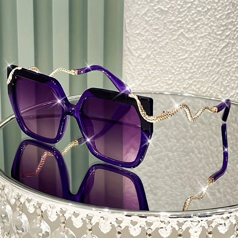 Women'S Oversized Snake Glasses with Purple PC Polarized Lenses & Metal Accent Frame - Large Round Statement Glasses for Parties, Daily Wear, Photography - Sturdy Hinges, Trendy Luxury Eyewear for Bold Style & Fashion-Forward