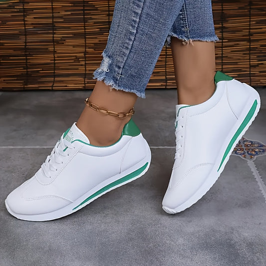 2025 New Women's Low-Top Skateboard Sneakers - Breathable Synthetic Cover & Fabric Upper, Comfortable Rubber Sole, White with Red Accents - Sporty Casual Shoes for All-Season Outdoor Wear, Skate Shoes, Sleek Sneaker Design, F