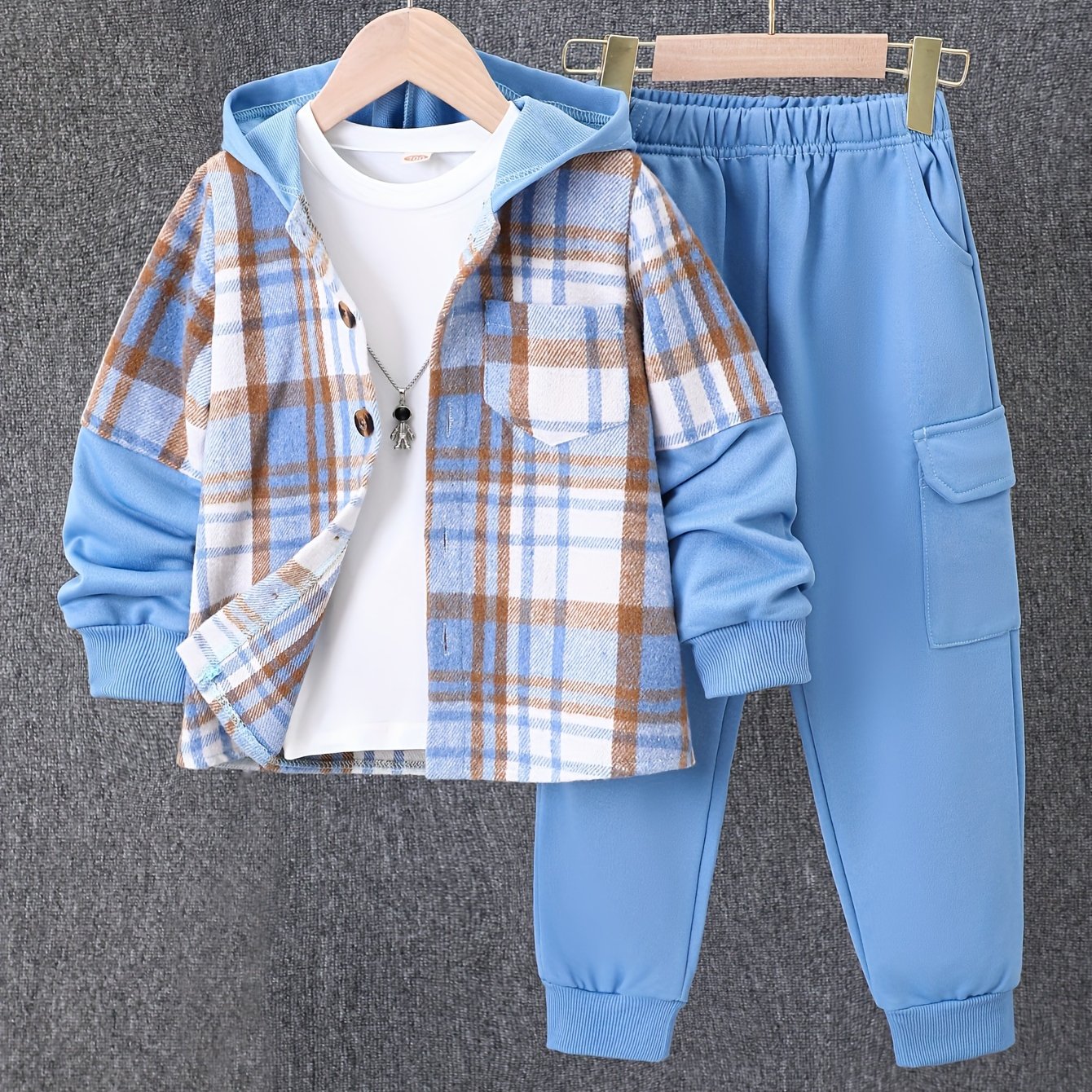 2pcs, Fall And Winter New 'ong-sleeved Plaid Cardigan Suit 'low-Up Hooded Jacket 'ashion Work Pants, Outfits, Cold Weather Clothing, Stylish Outfit, Classic Plaid, Durable Material, Quality Stitching, Twopiece Outfit, ' Cardi